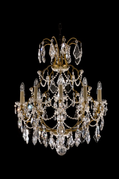 Brass & crystal cage chandelier