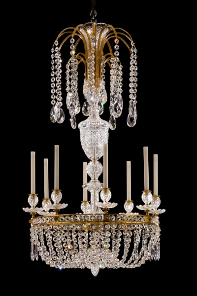Crystal and gilt brass bag chandelier