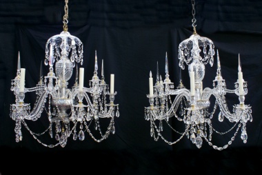Pair of 12 branch Adam style chandeliers