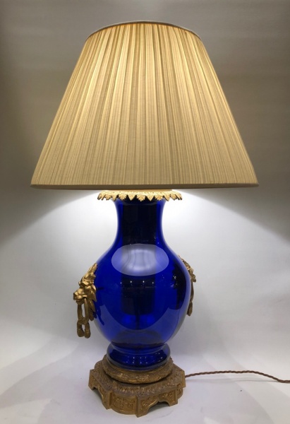 Gilt and blue glass lamp