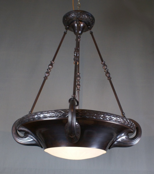 Large dark bronze Gothic revival bowl light