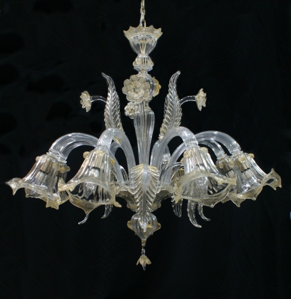 Clear and Gold 8 light Murano chandelier
