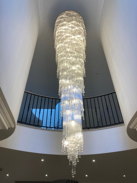 Aqua droplet large staircase chandelier