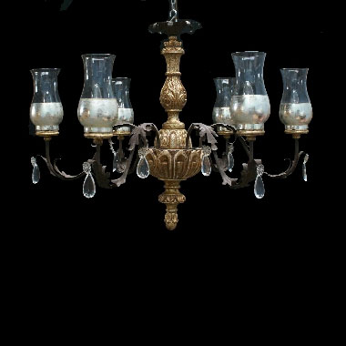 Carved wood and iron chandelier